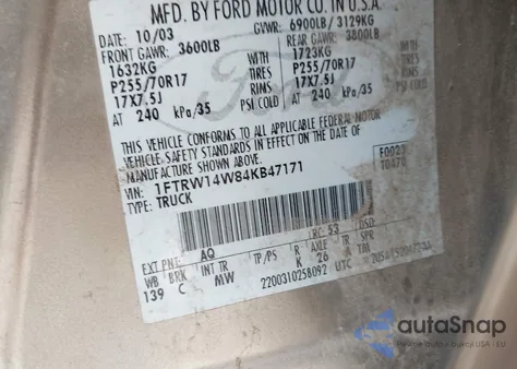 2004 Ford F-150 Xlt from USA, damaged, VIN 1FTRW14W84KB47171